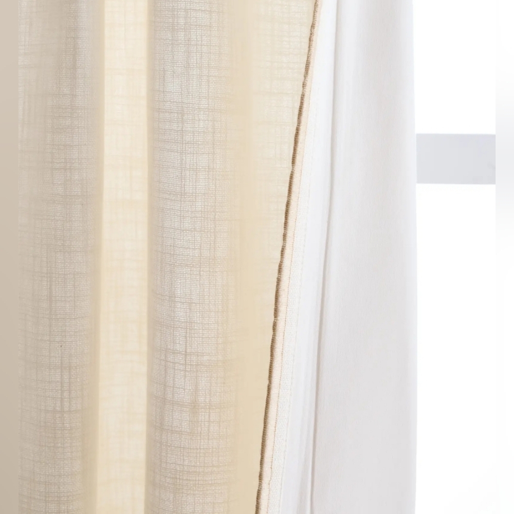 NWT! Quince 100% Cotton Piped Edge Filtering Curtains, 48" x 108" 2 Panels (G13) - Picture 4 of 13